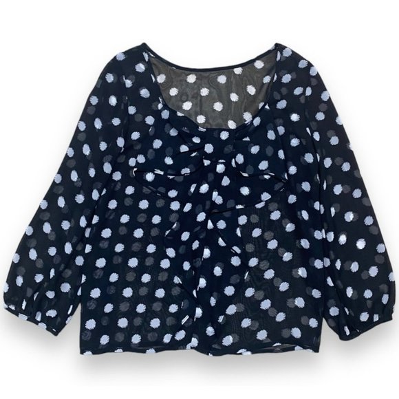 Active Ladies Polka Dot Sheer Flowy Casual Stylish Black White Blouse SZ Small - Picture 2 of 4